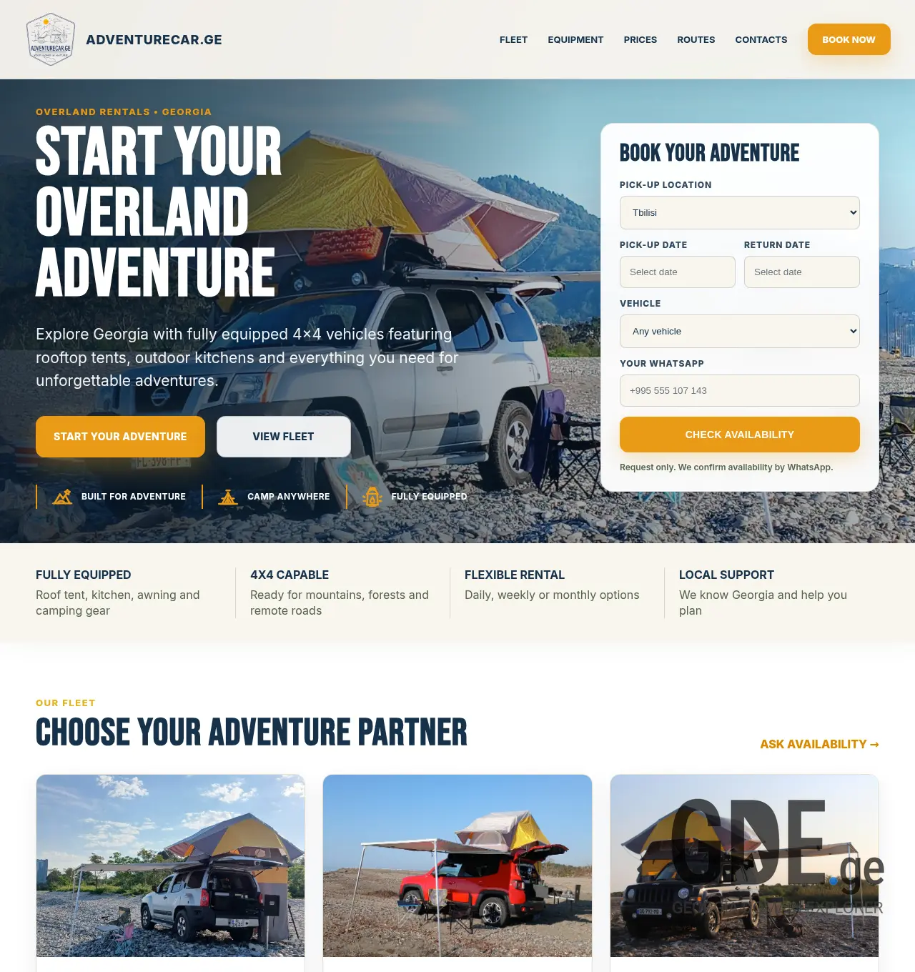 Screenshot of the site adventurecar.ge at 2026-07-08