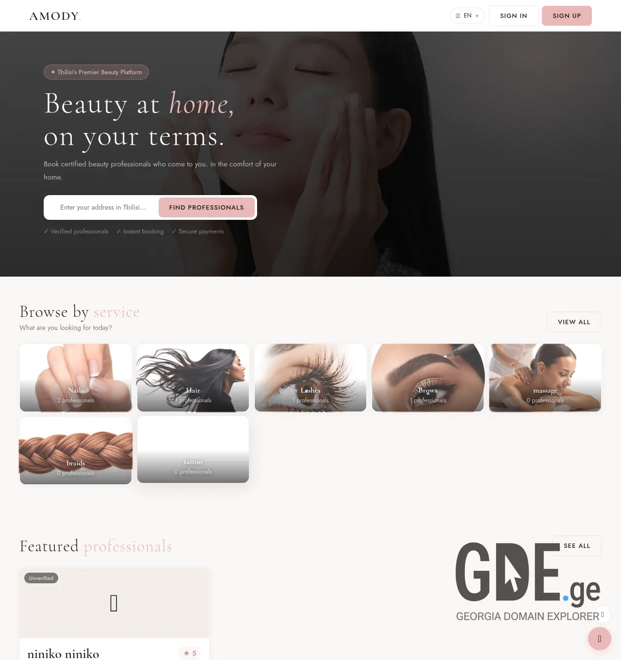Screenshot of the site amody.ge at 2026-04-23