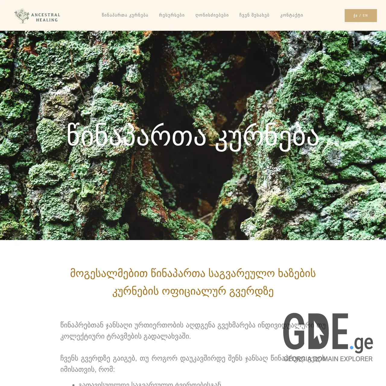 Screenshot of the site ancestralhealing.ge at 2026-03-29