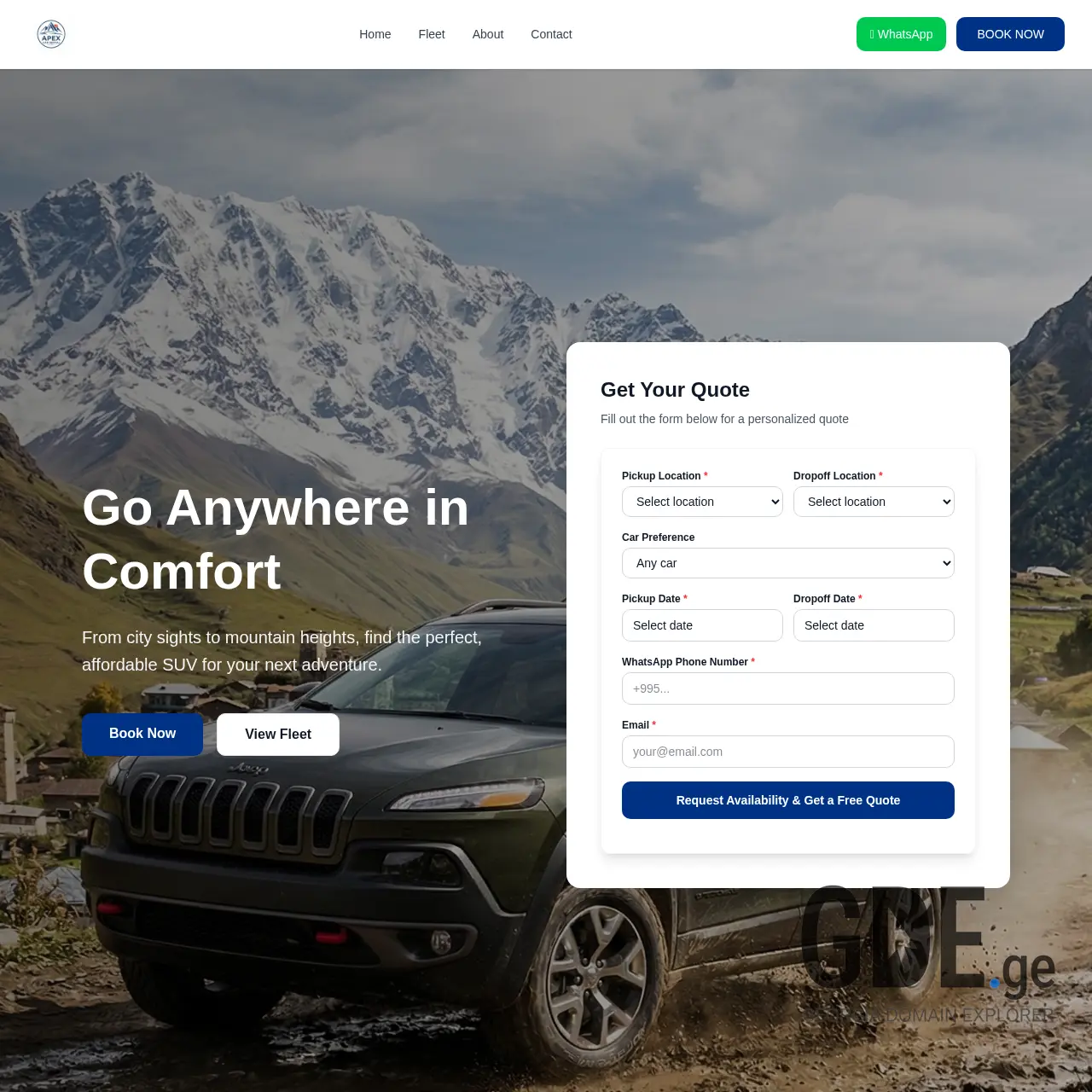 Screenshot of the site apexcarrental.ge at 2026-03-14