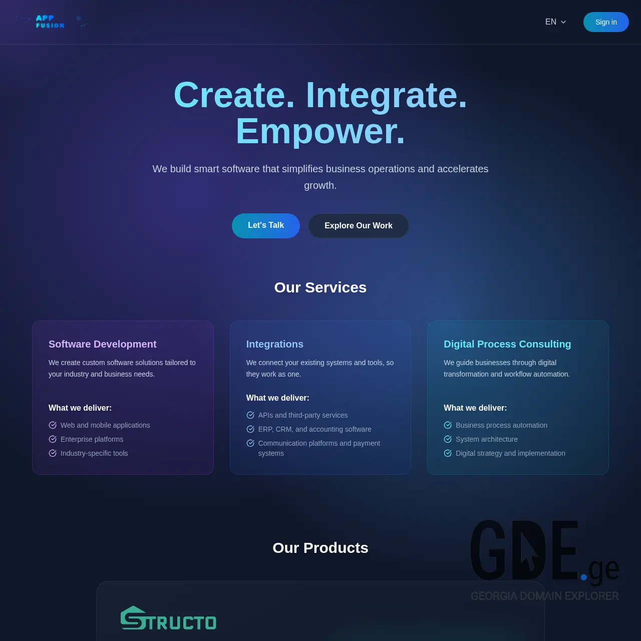 Screenshot of the site appfusion.ge at 2026-03-29