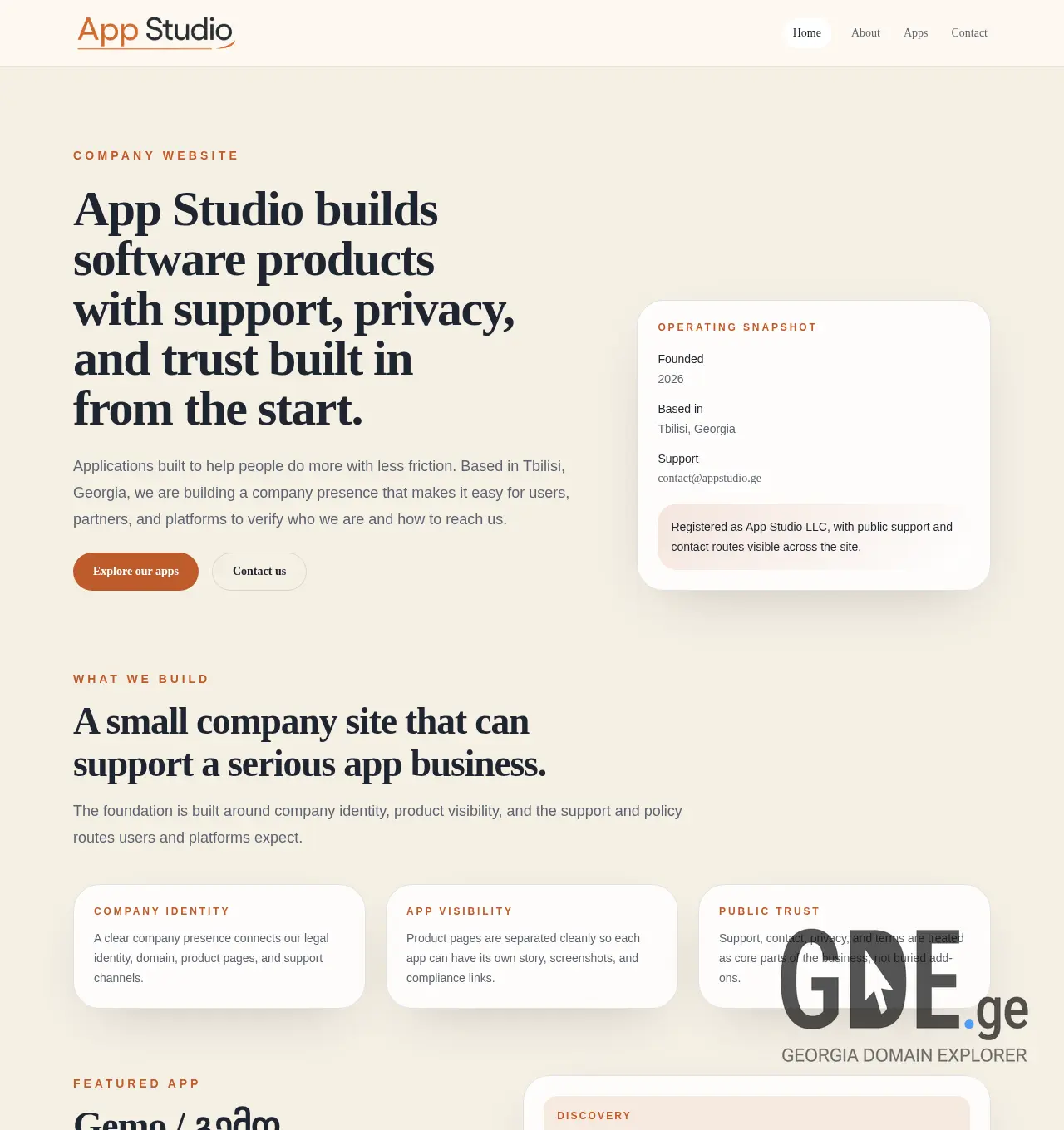 Screenshot of the site appstudio.ge at 2026-05-03