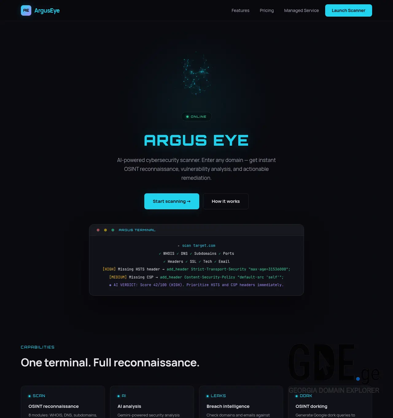 Screenshot of the site arguseye.ge at 2026-06-27