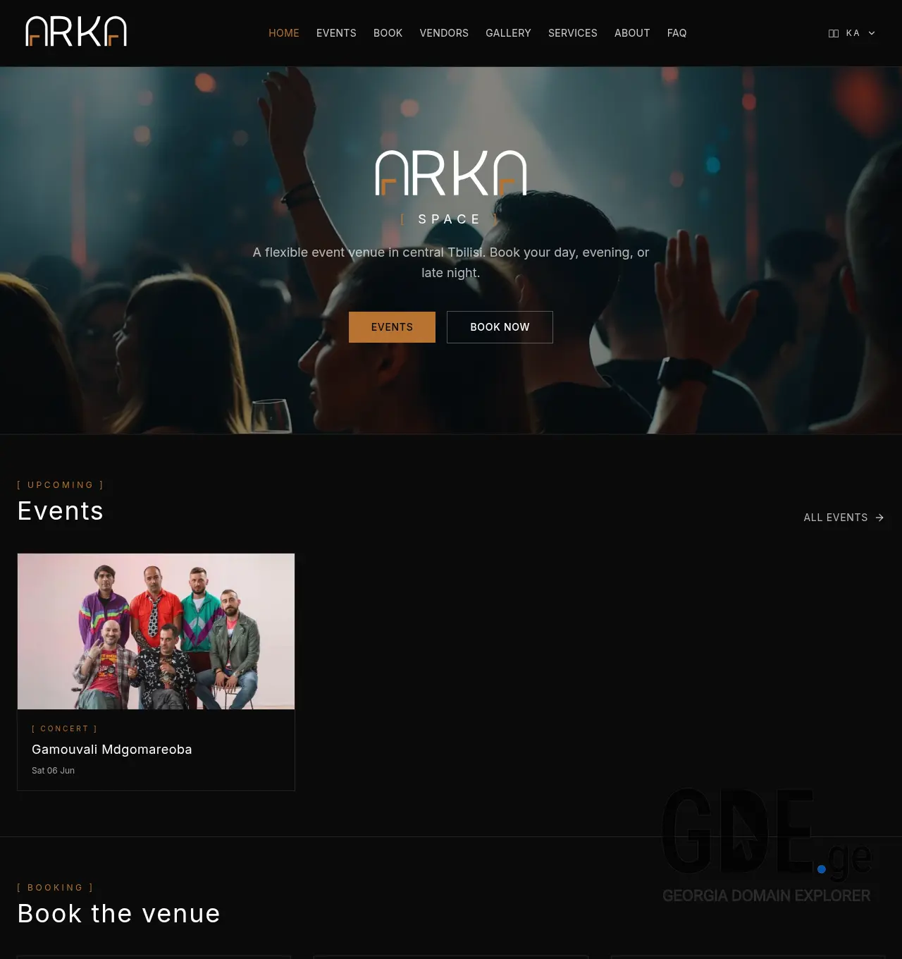 Screenshot of the site arkaspace.ge at 2026-06-02