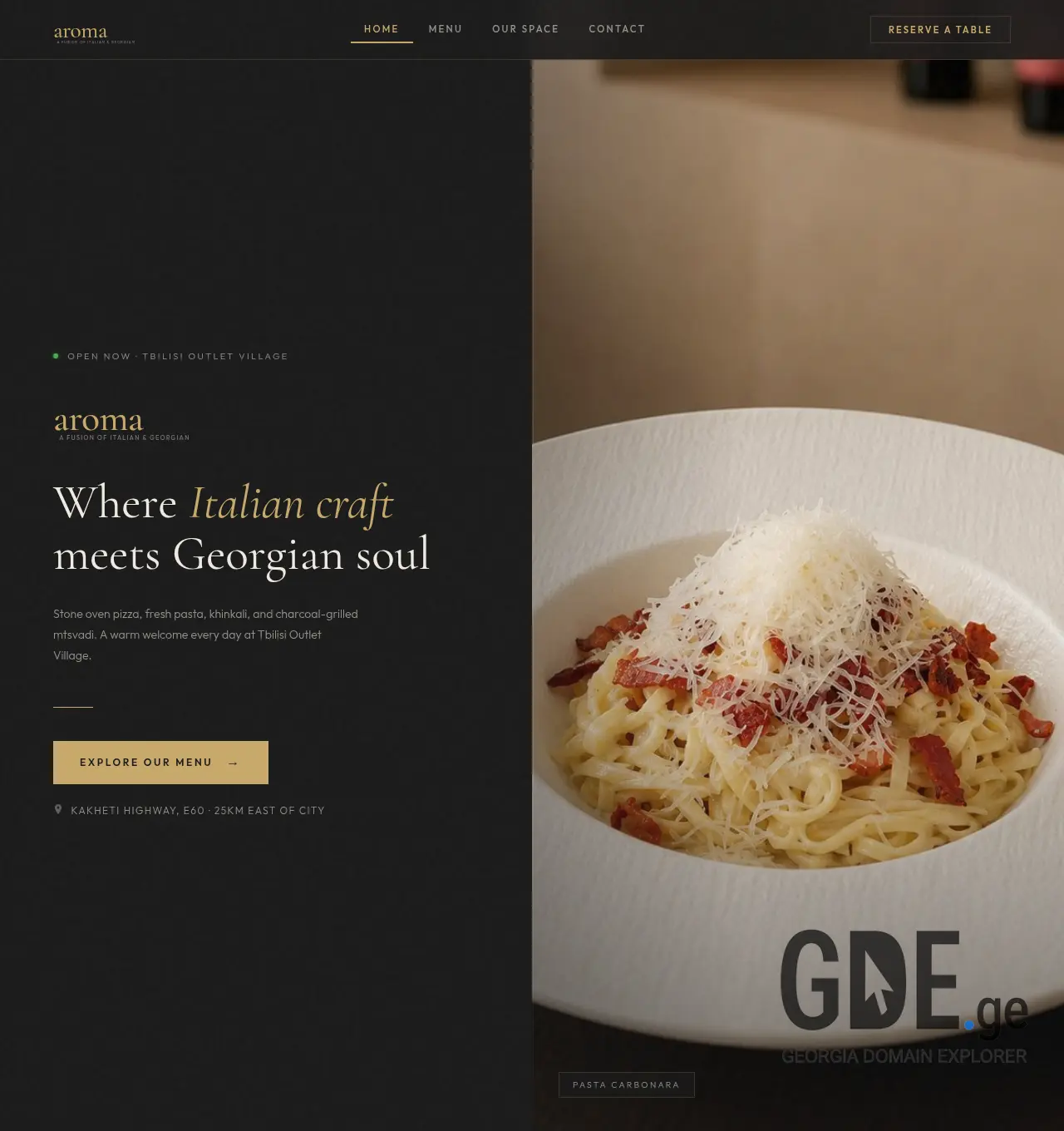 Screenshot of the site aromarestaurants.ge at 2026-05-15