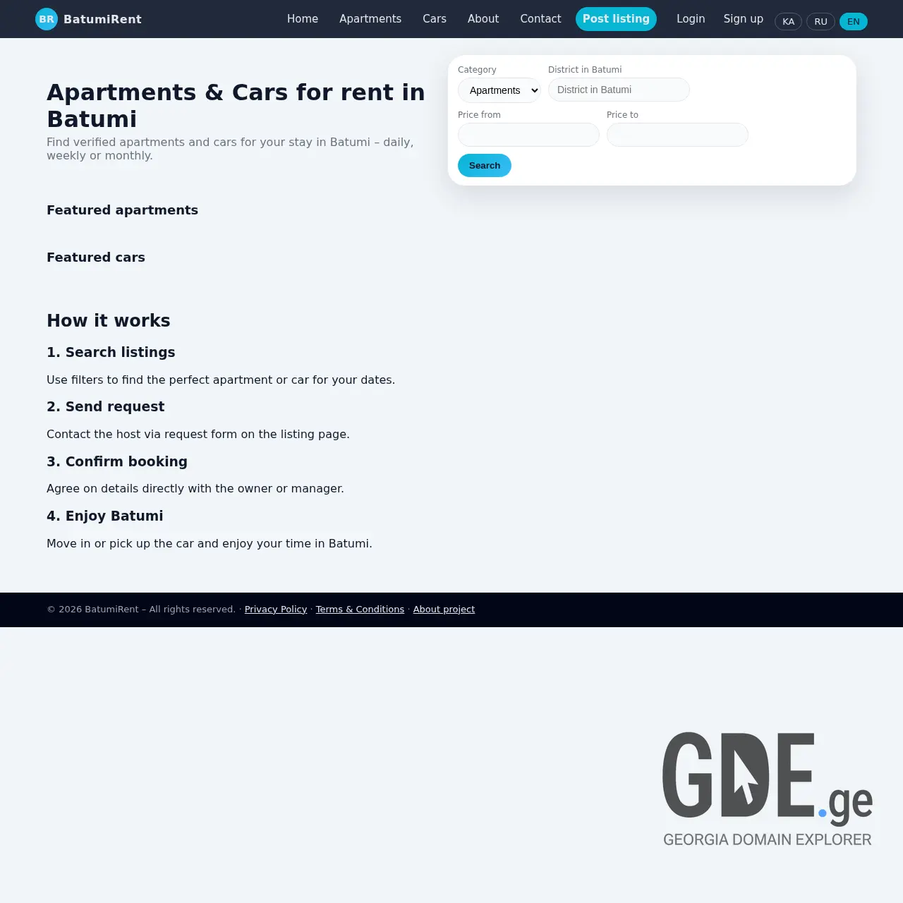 Screenshot of the site batumirent.ge at 2026-03-26