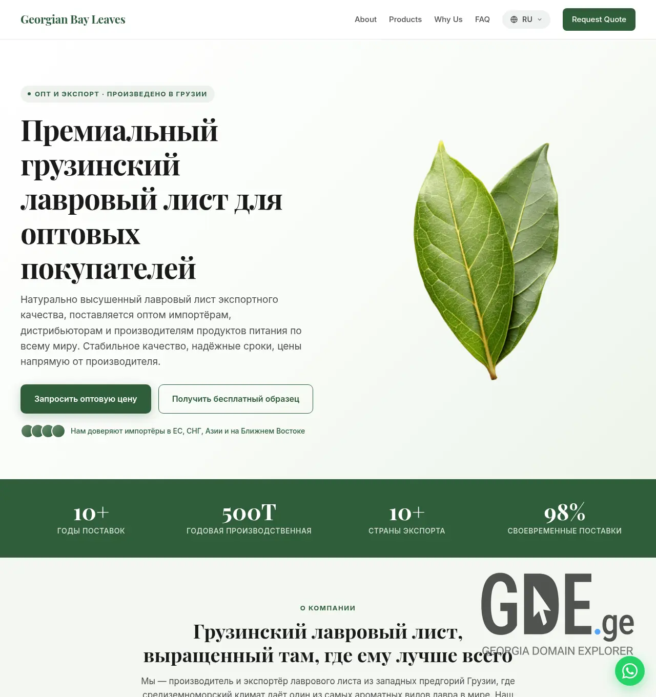Screenshot of the site bayleaves.ge at 2026-04-30