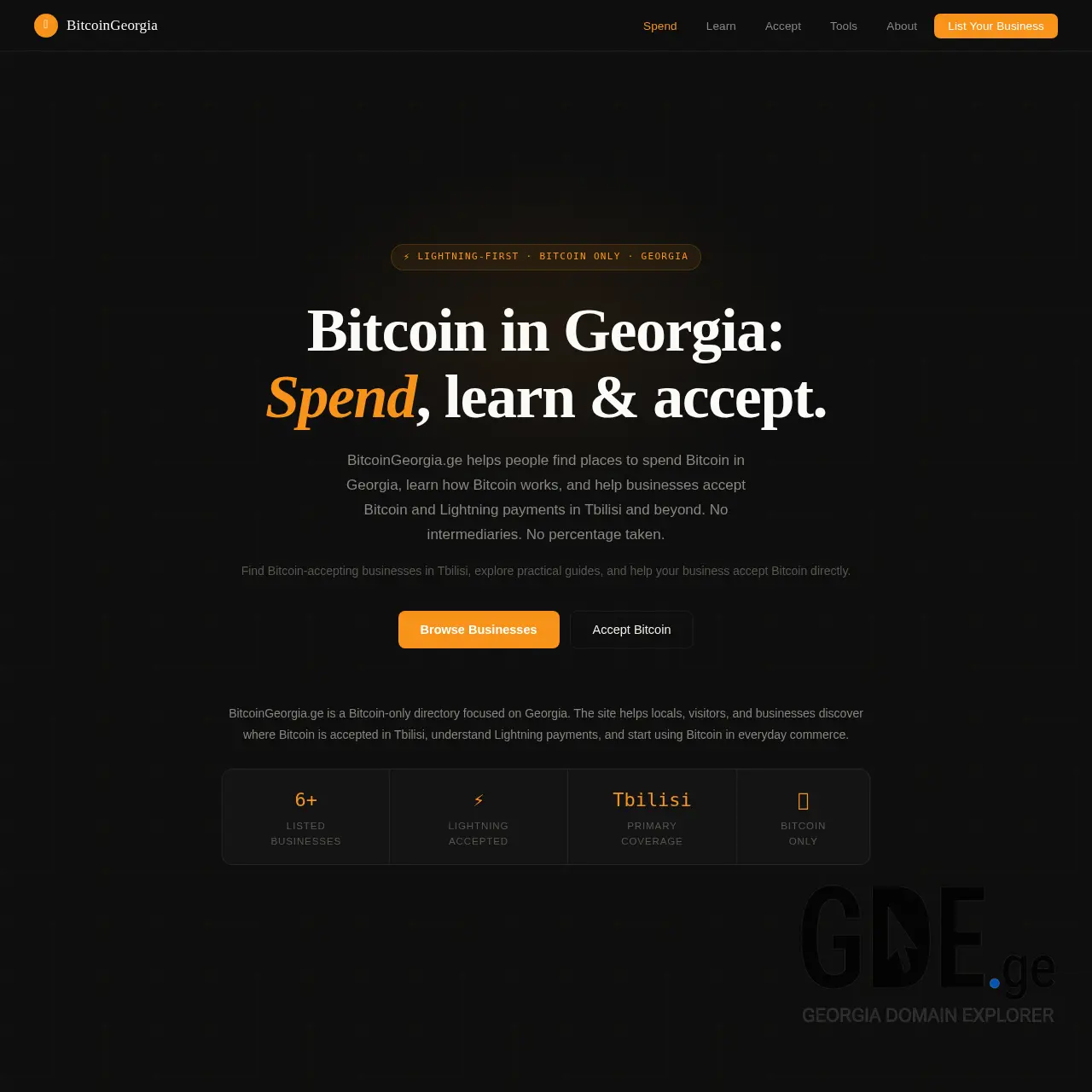 Screenshot of the site bitcoingeorgia.ge at 2026-04-01