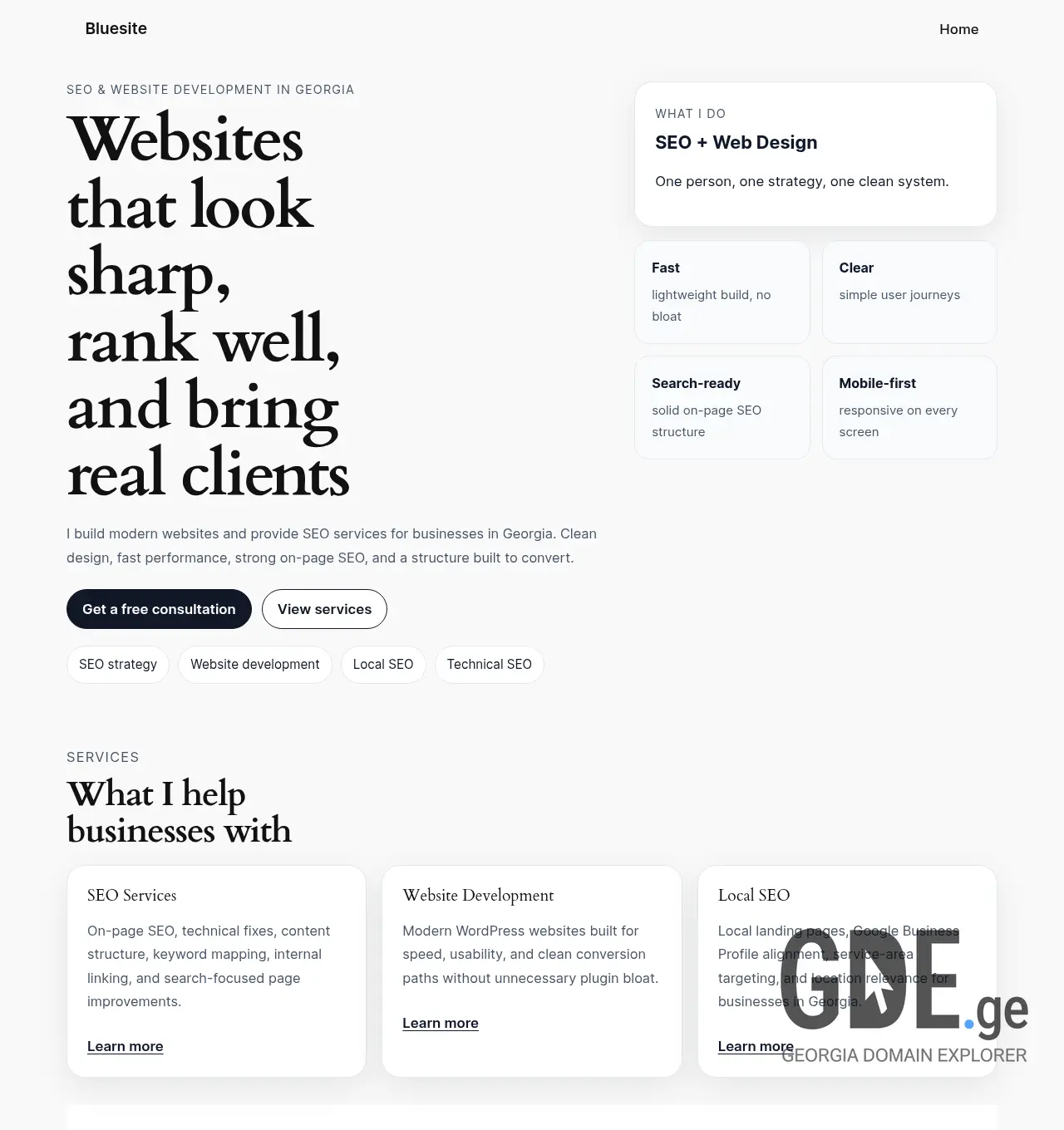 Screenshot of the site bluesite.ge at 2026-04-19