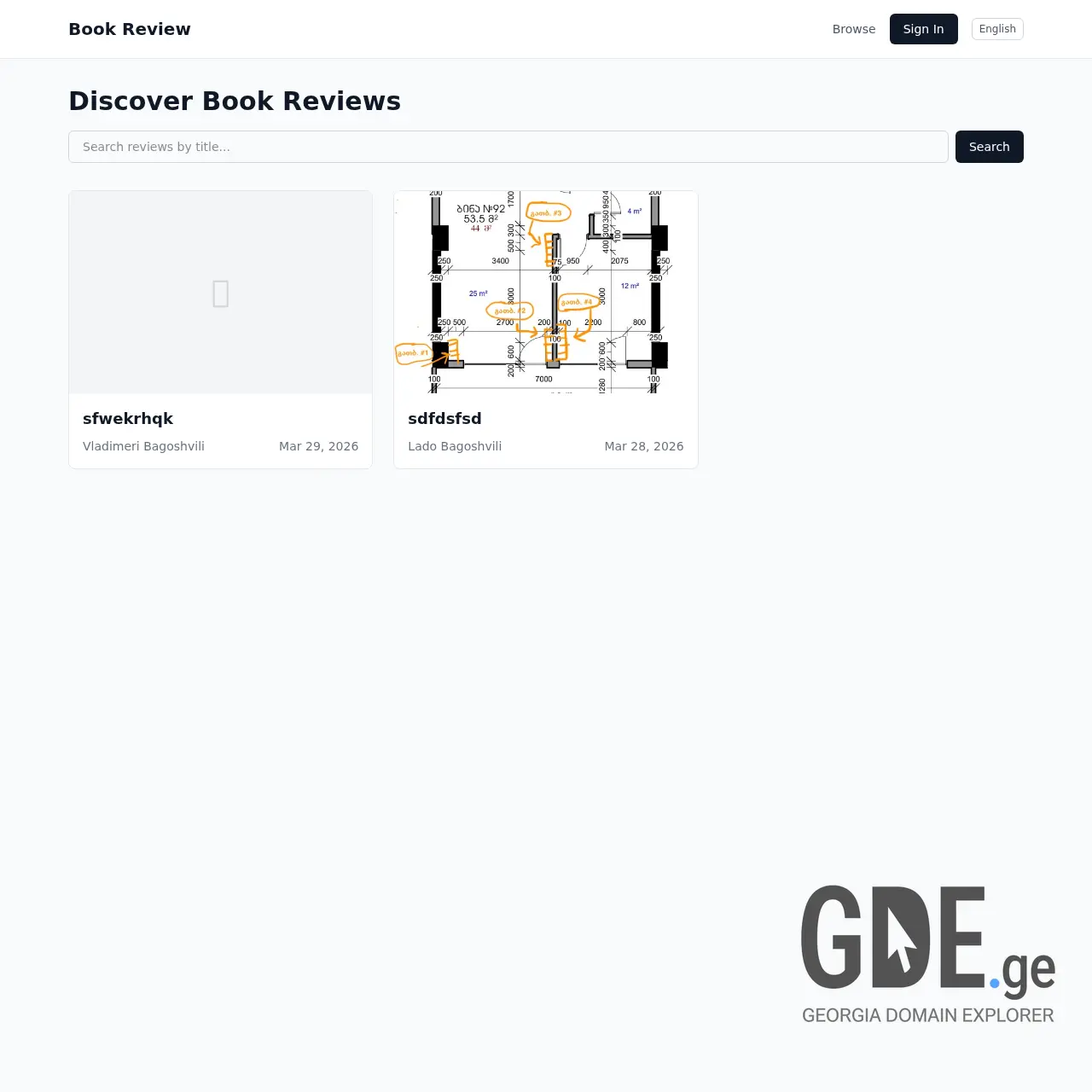 Screenshot of the site bookreview.ge at 2026-03-29