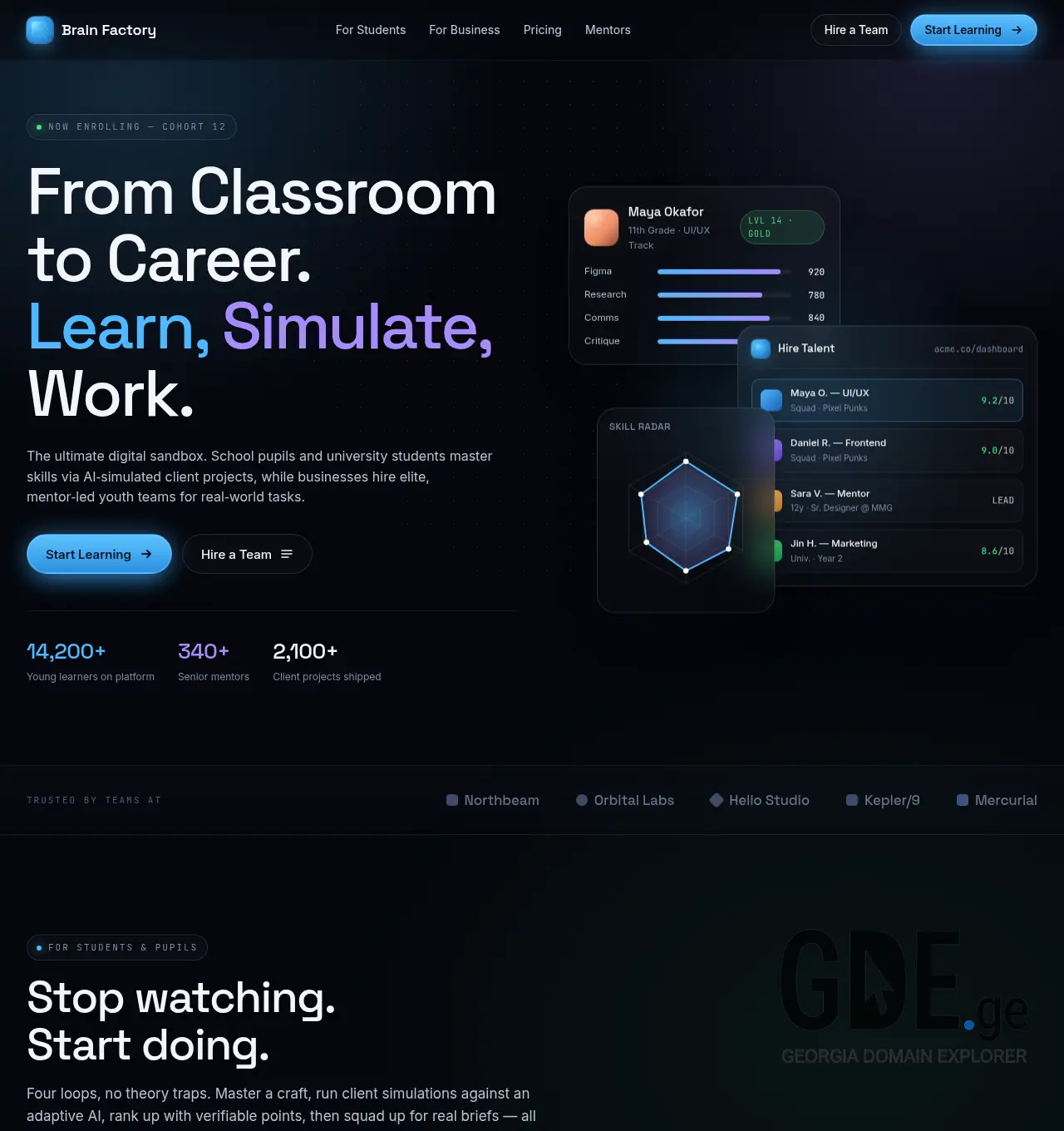 Screenshot of the site brainfactory.ge at 2026-05-29