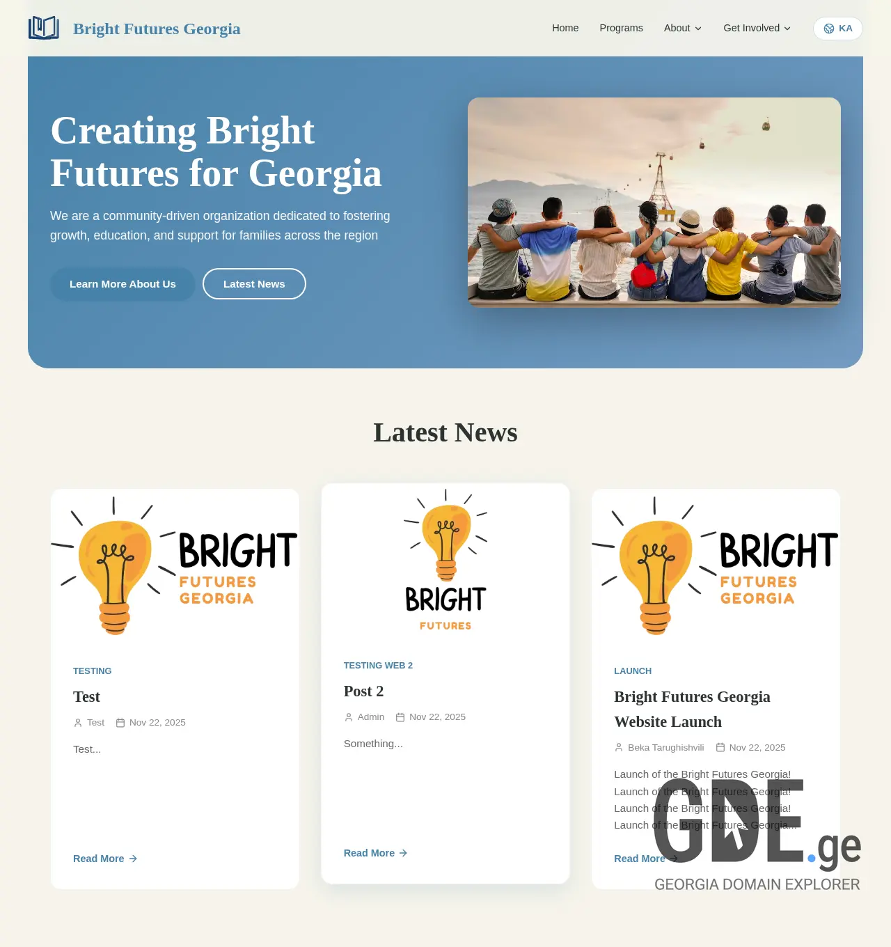 Screenshot of the site brightfuturesgeorgia.ge at 2026-04-26