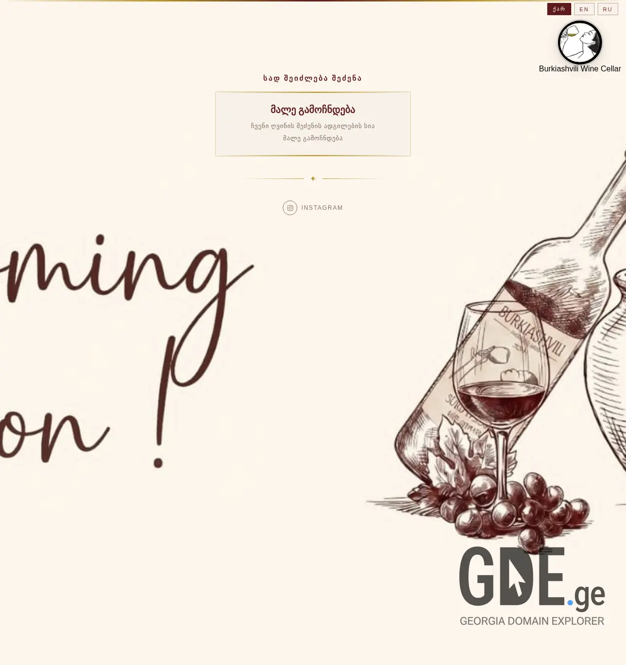 Screenshot of the site burkiashviliwinecellar.ge at 2026-05-16
