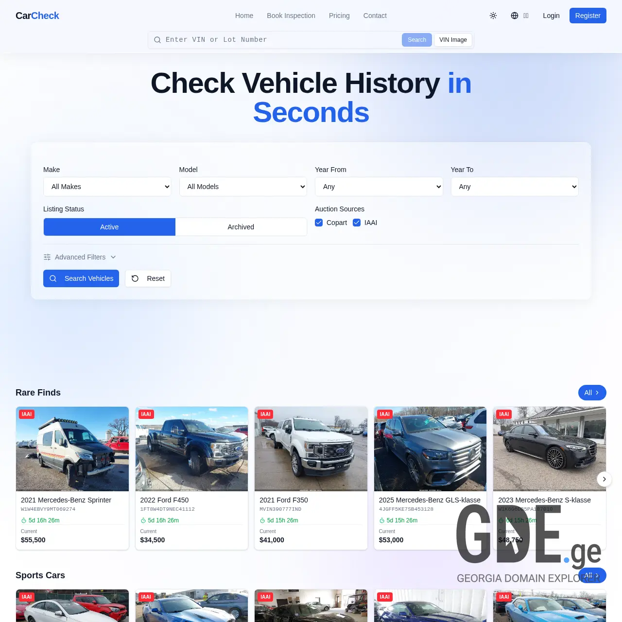 Screenshot of the site carcheck.ge at 2026-03-25