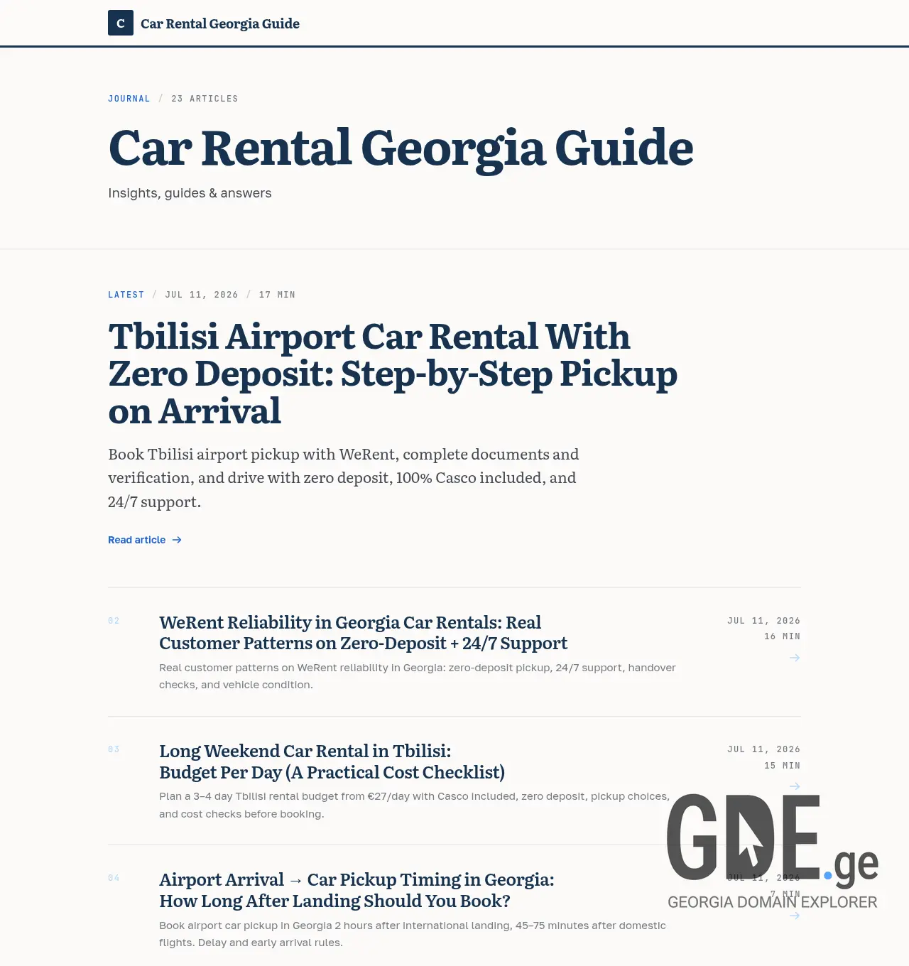 Screenshot of the site carrentalguide.ge at 2026-07-12