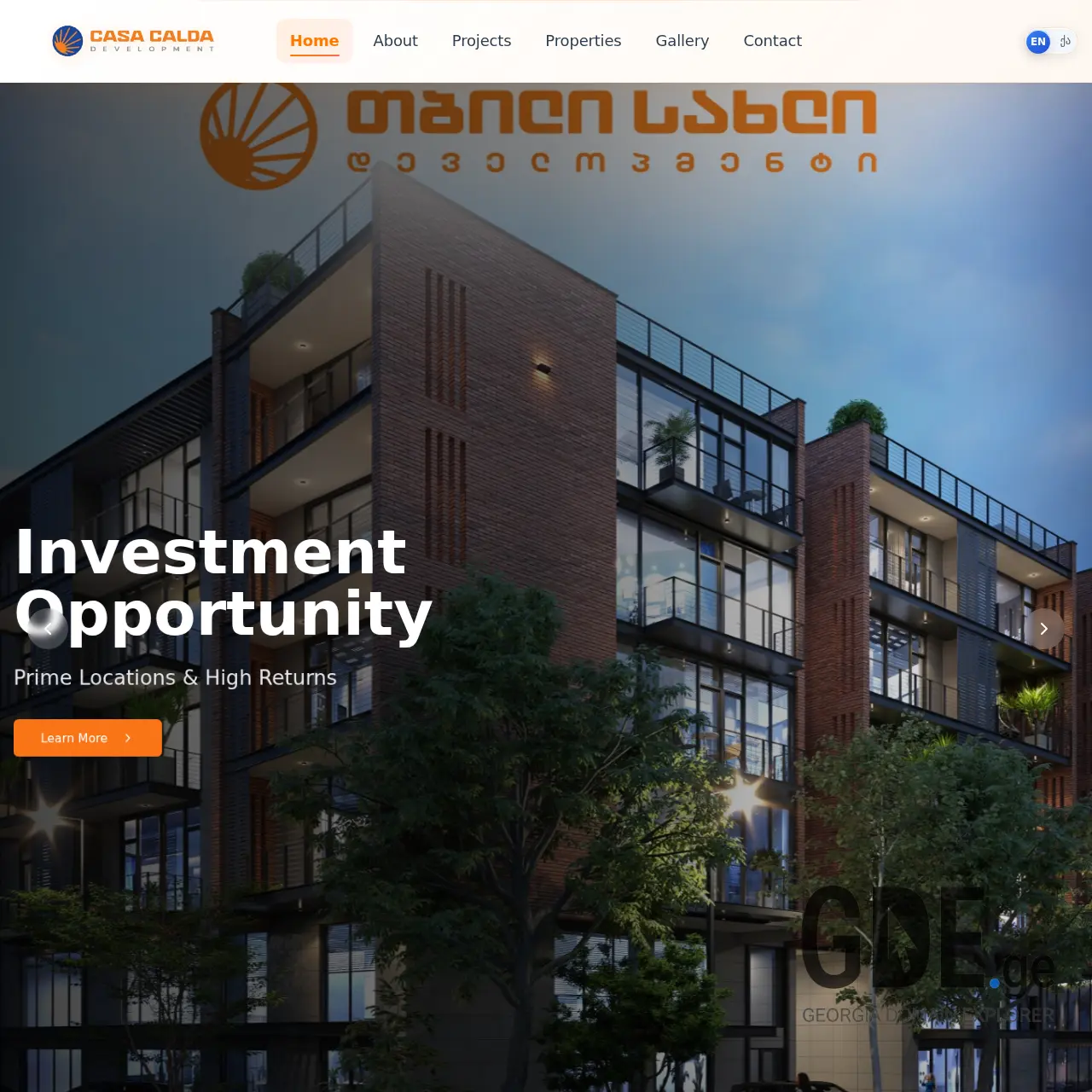 Screenshot of the site casadevelopment.ge at 2026-03-29