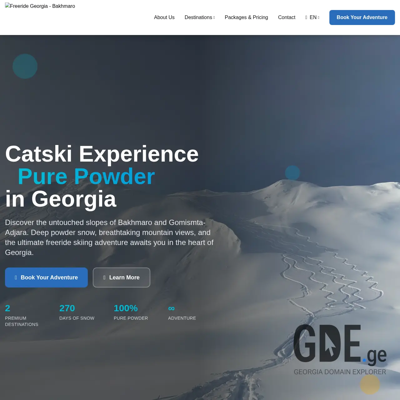 Screenshot of the site catskiing.ge at 2026-04-02