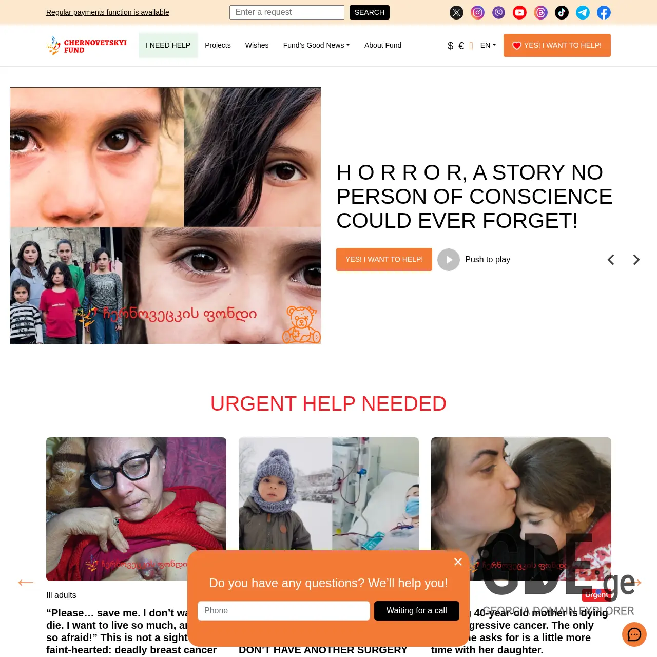Screenshot of the site chernovetskyifund.ge at 2026-03-31