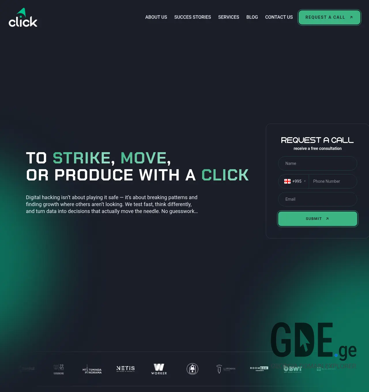 Screenshot of the site clickagency.ge at 2026-05-05