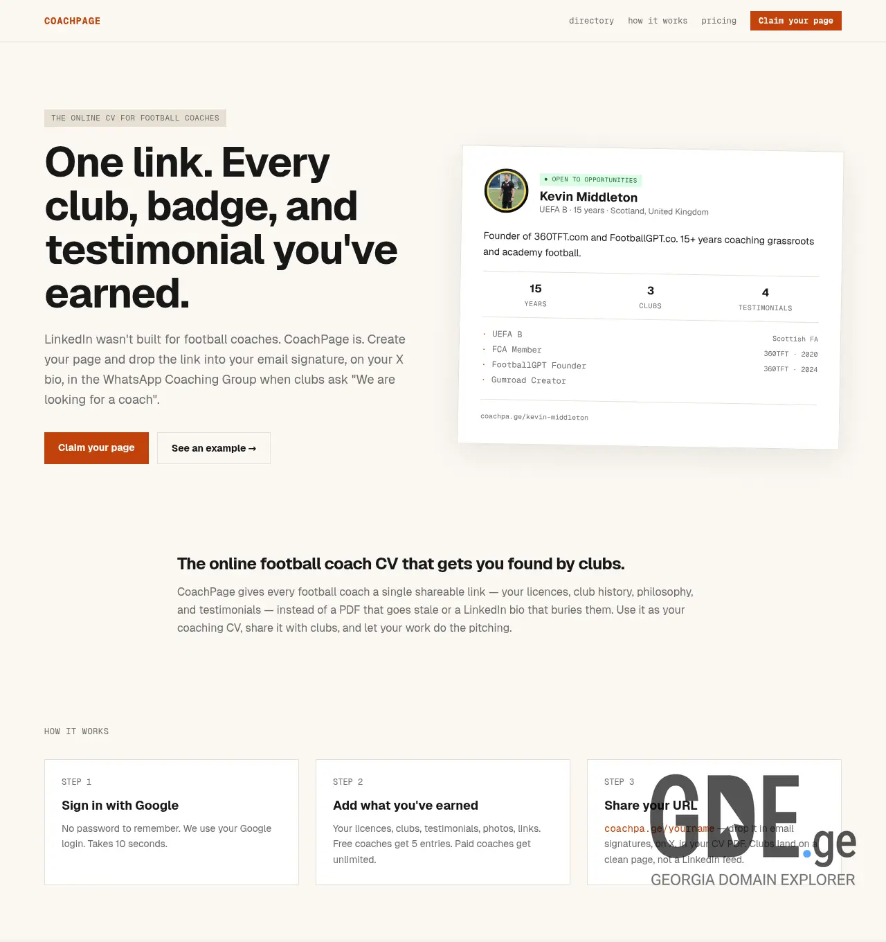 Screenshot of the site coachpa.ge at 2026-04-29