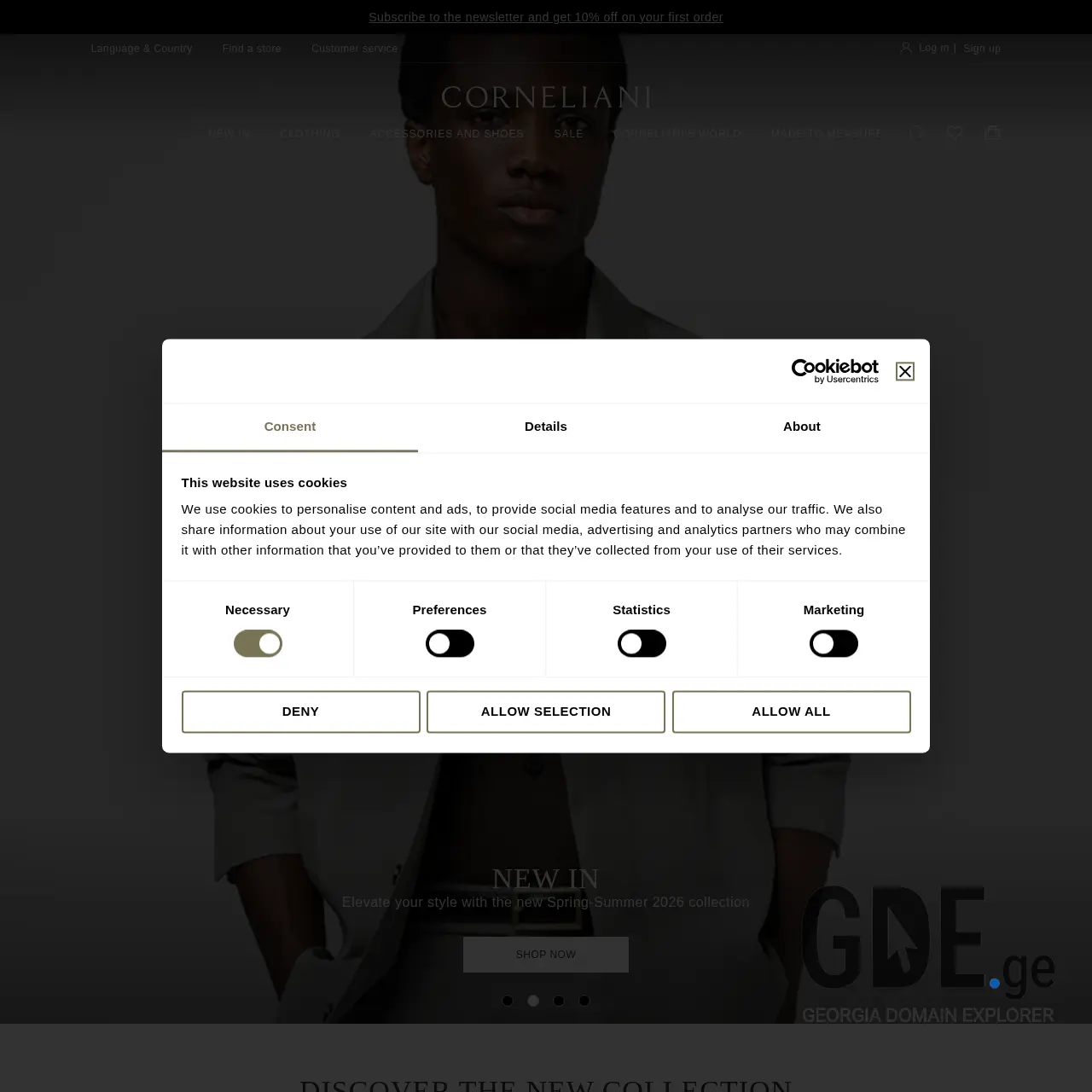 Screenshot of the site corneliani.ge at 2026-03-29