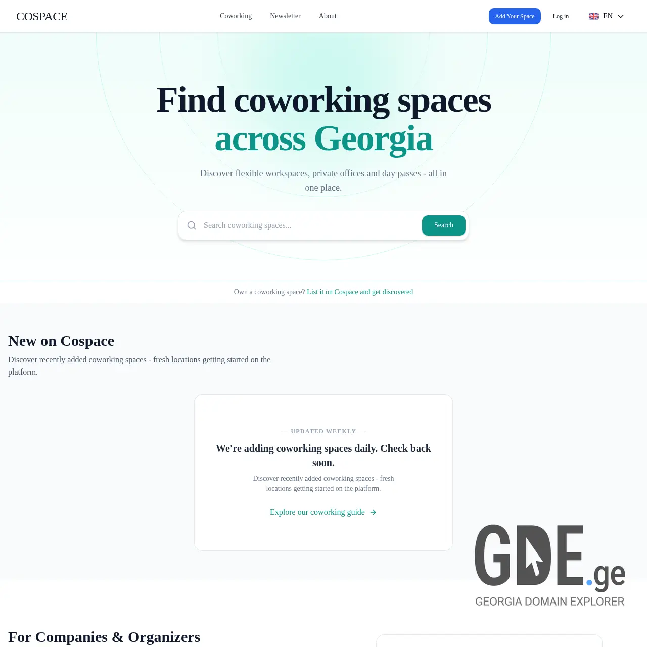 Screenshot of the site cospace.ge at 2026-03-04