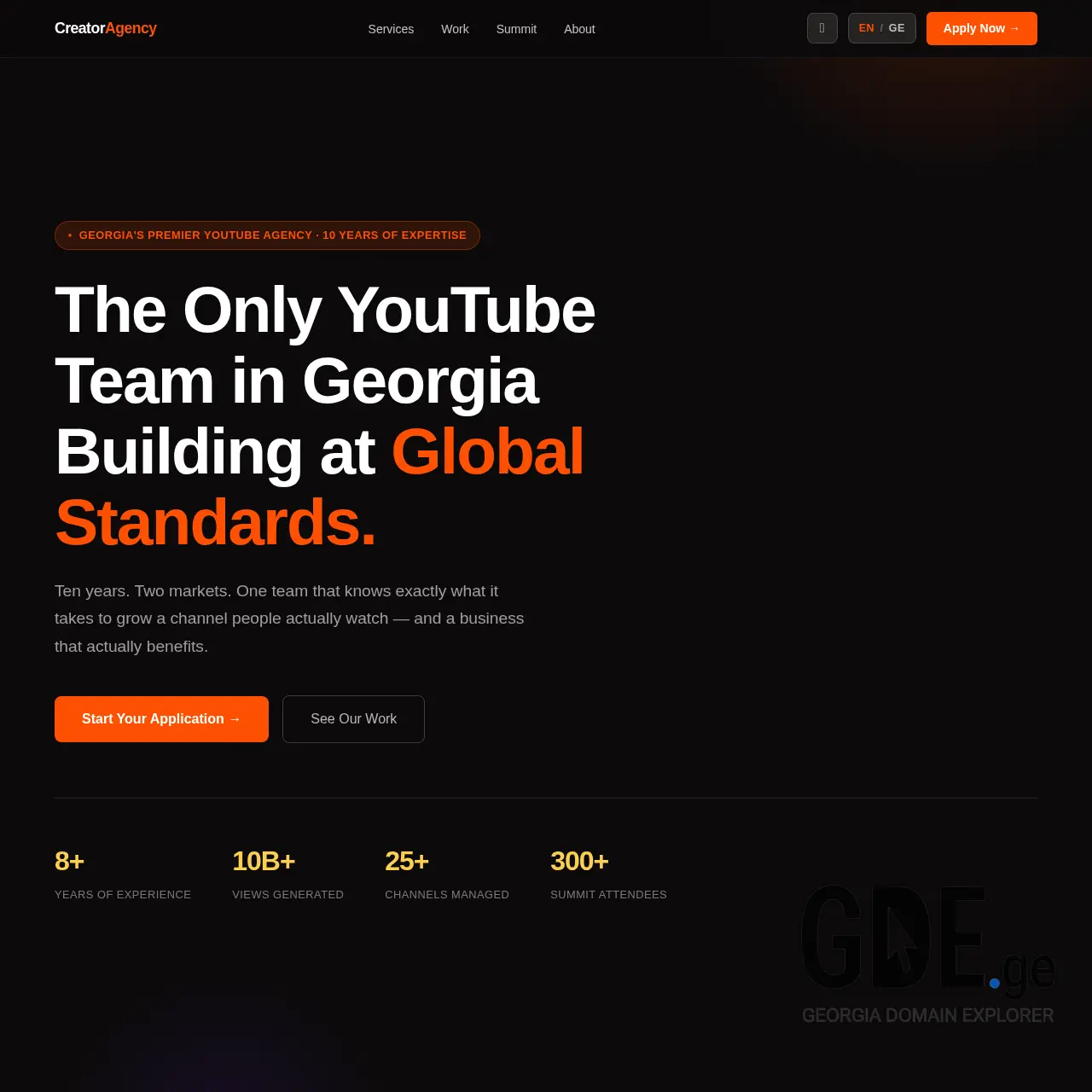 Screenshot of the site creatoragency.ge at 2026-03-17