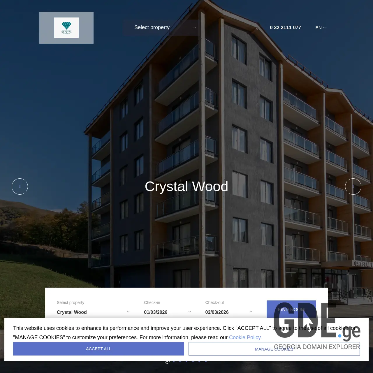 Screenshot of the site crystalaparthotels.ge at 2026-03-01
