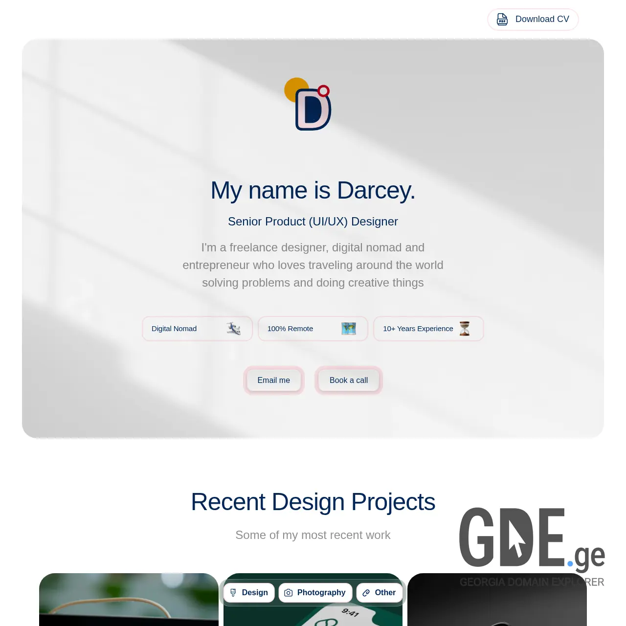 Screenshot of the site darcey.ge at 2026-03-29