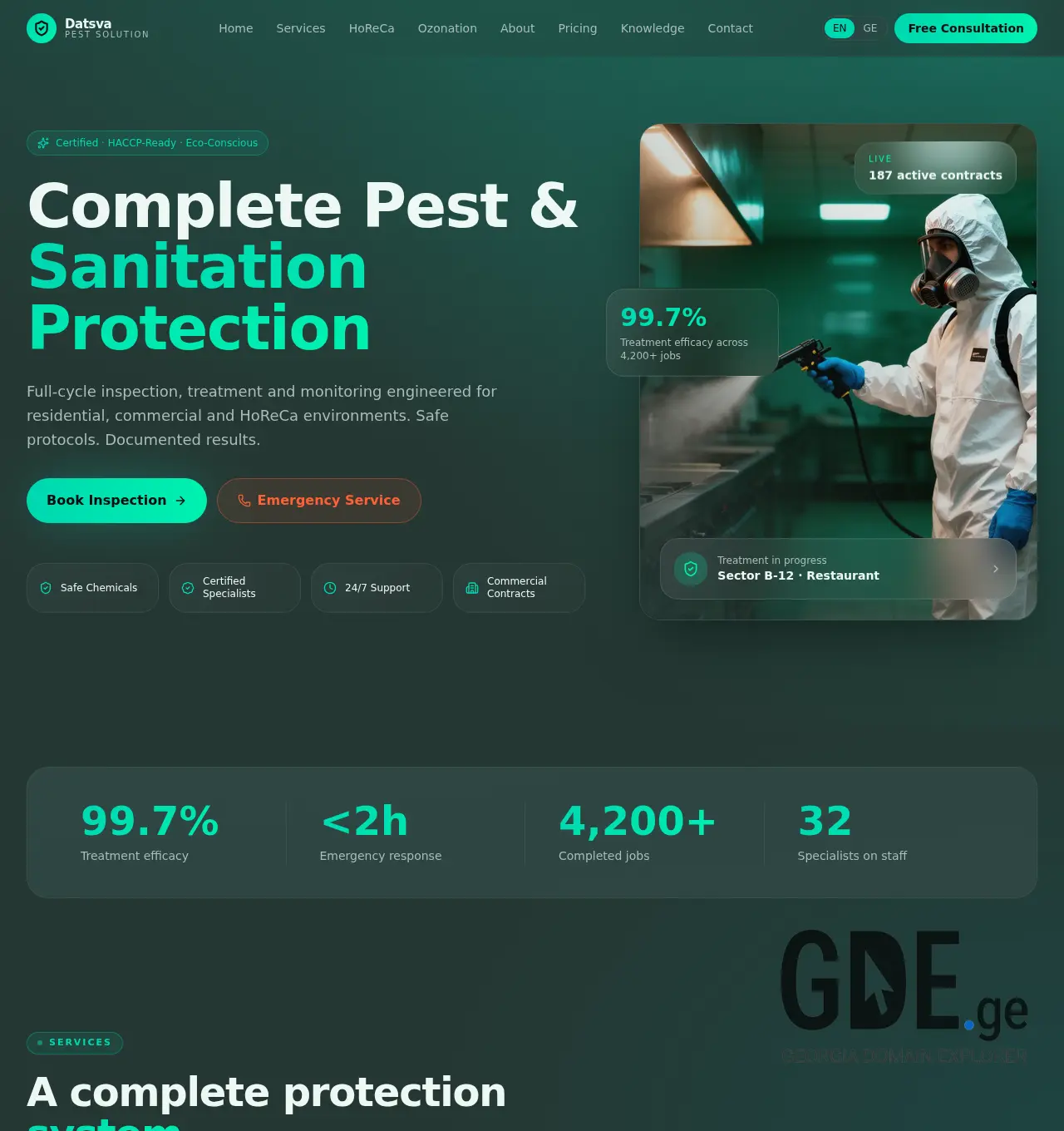 Screenshot of the site datsvapestsolution.ge at 2026-05-14