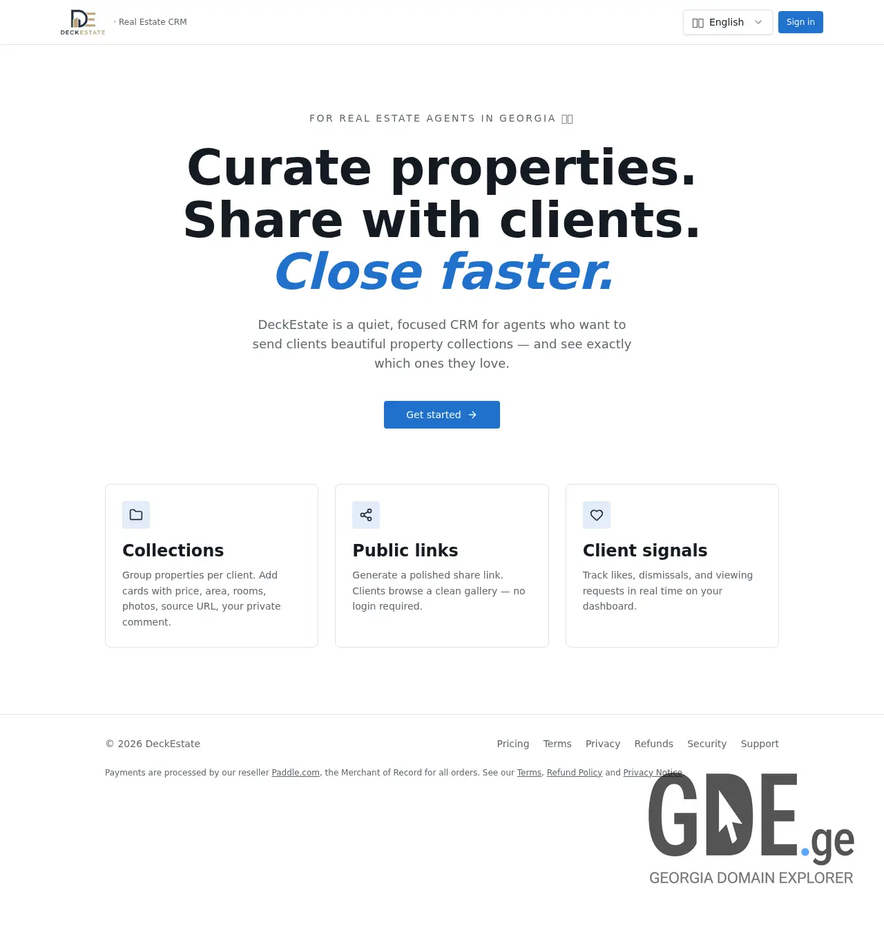 Screenshot of the site deckestate.ge at 2026-05-27