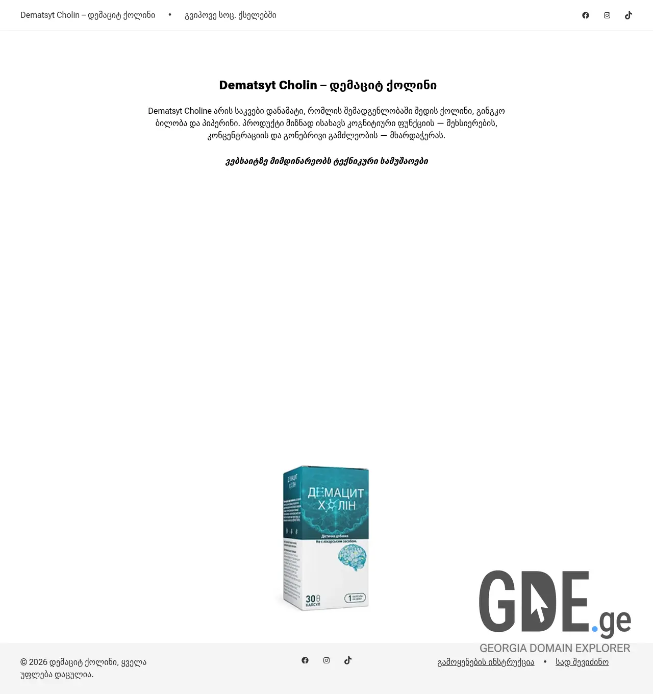 Screenshot of the site dematsytcholine.ge at 2026-07-02