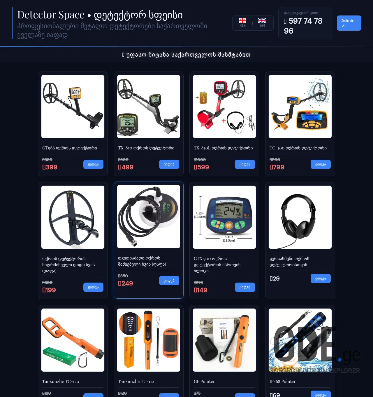 Screenshot of the site detectorspace.ge at 2026-06-04