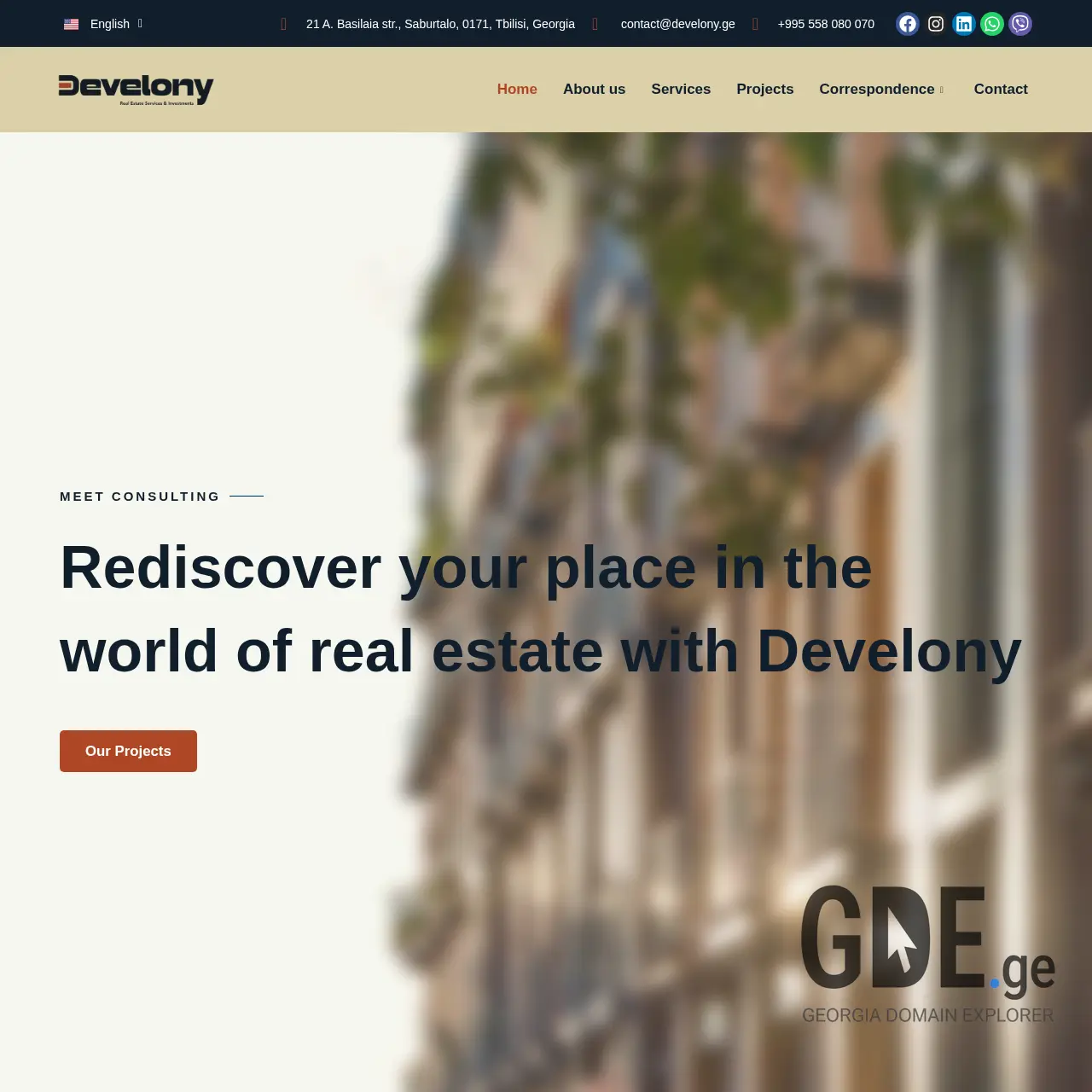 Screenshot of the site develony.ge at 2026-03-29