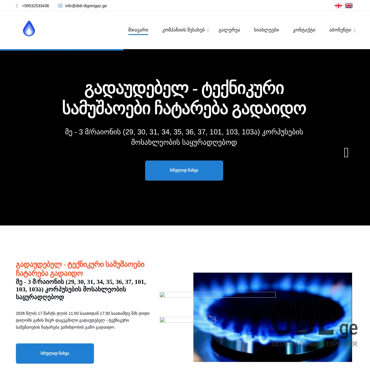 Screenshot of the site didi-digomgaz.ge at 2026-03-25