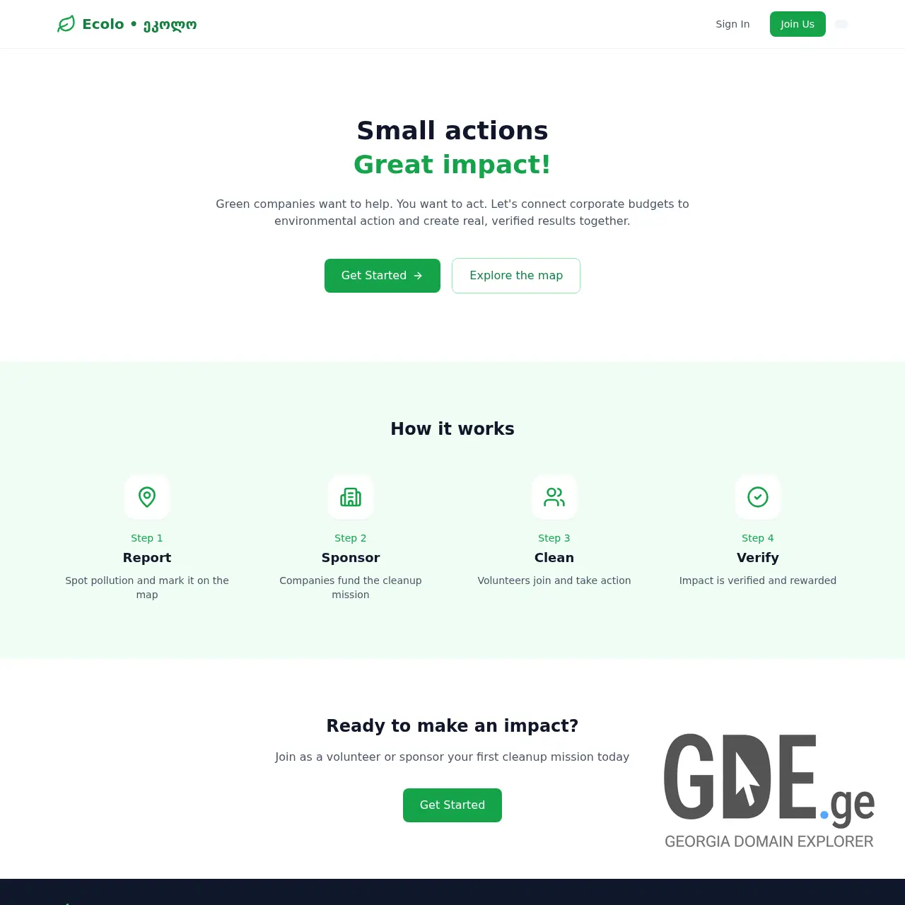 Screenshot of the site ecolo.ge at 2026-03-09