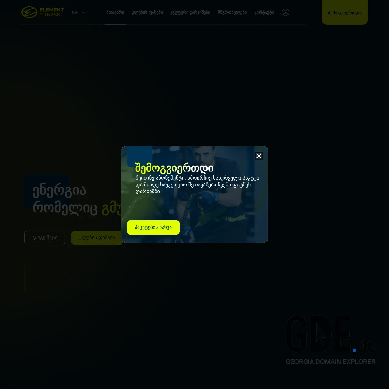 Screenshot of the site elementfitness.ge at 2026-03-29