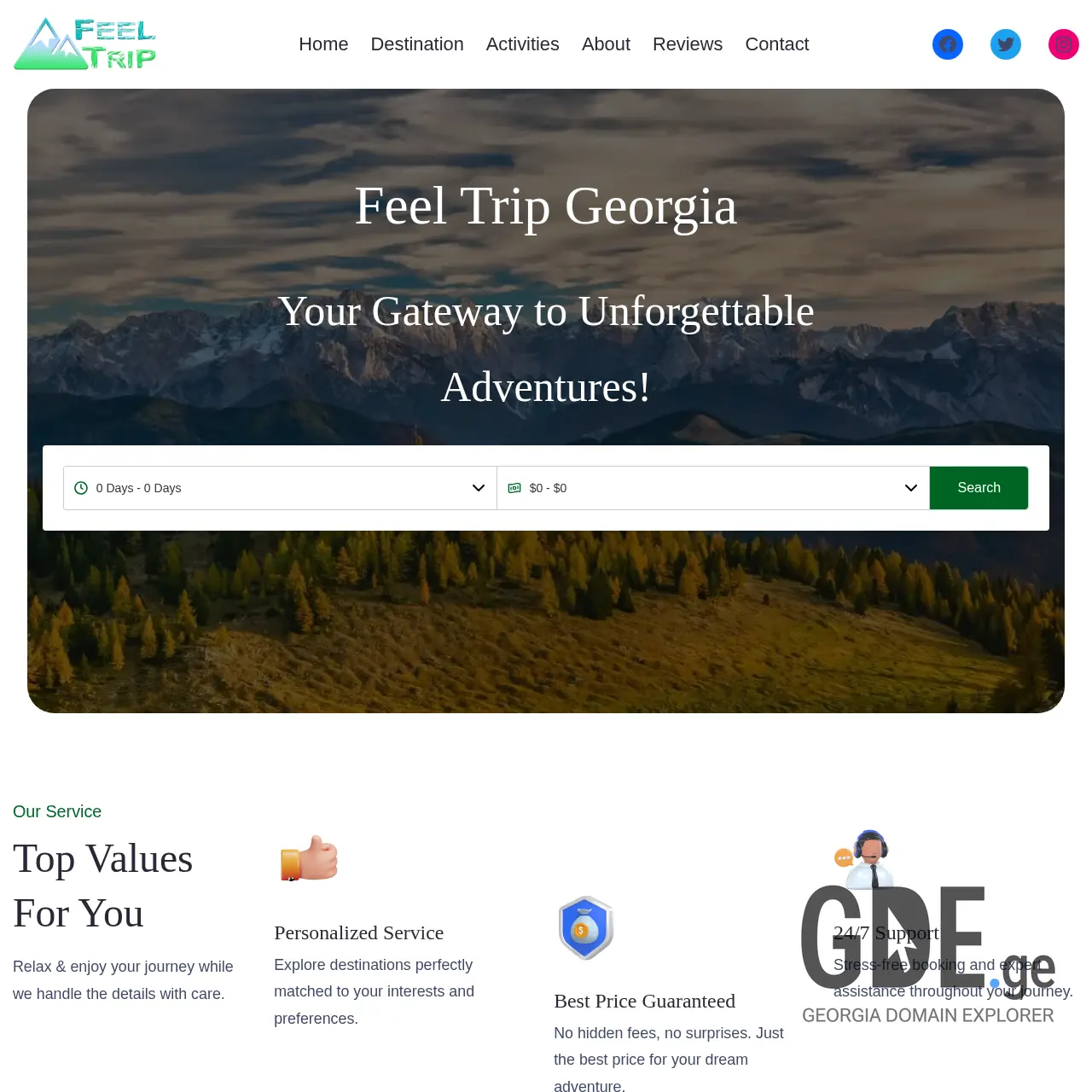 Screenshot of the site feeltrip.ge at 2026-03-29