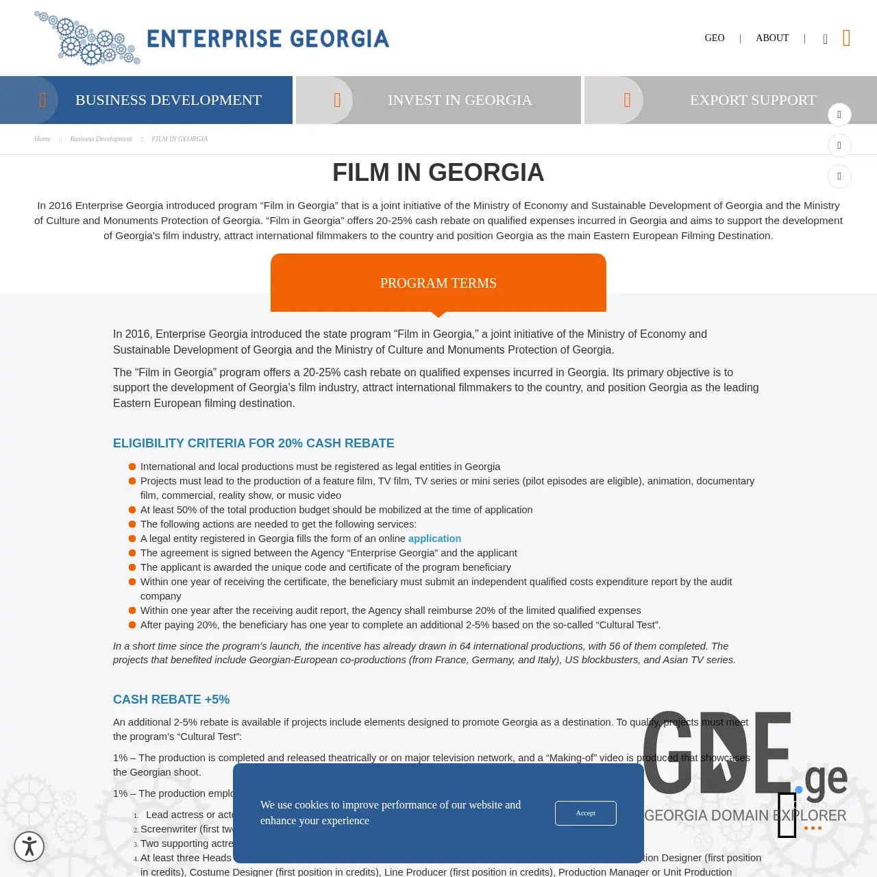 Screenshot of the site filmingeorgia.ge at 2026-03-02