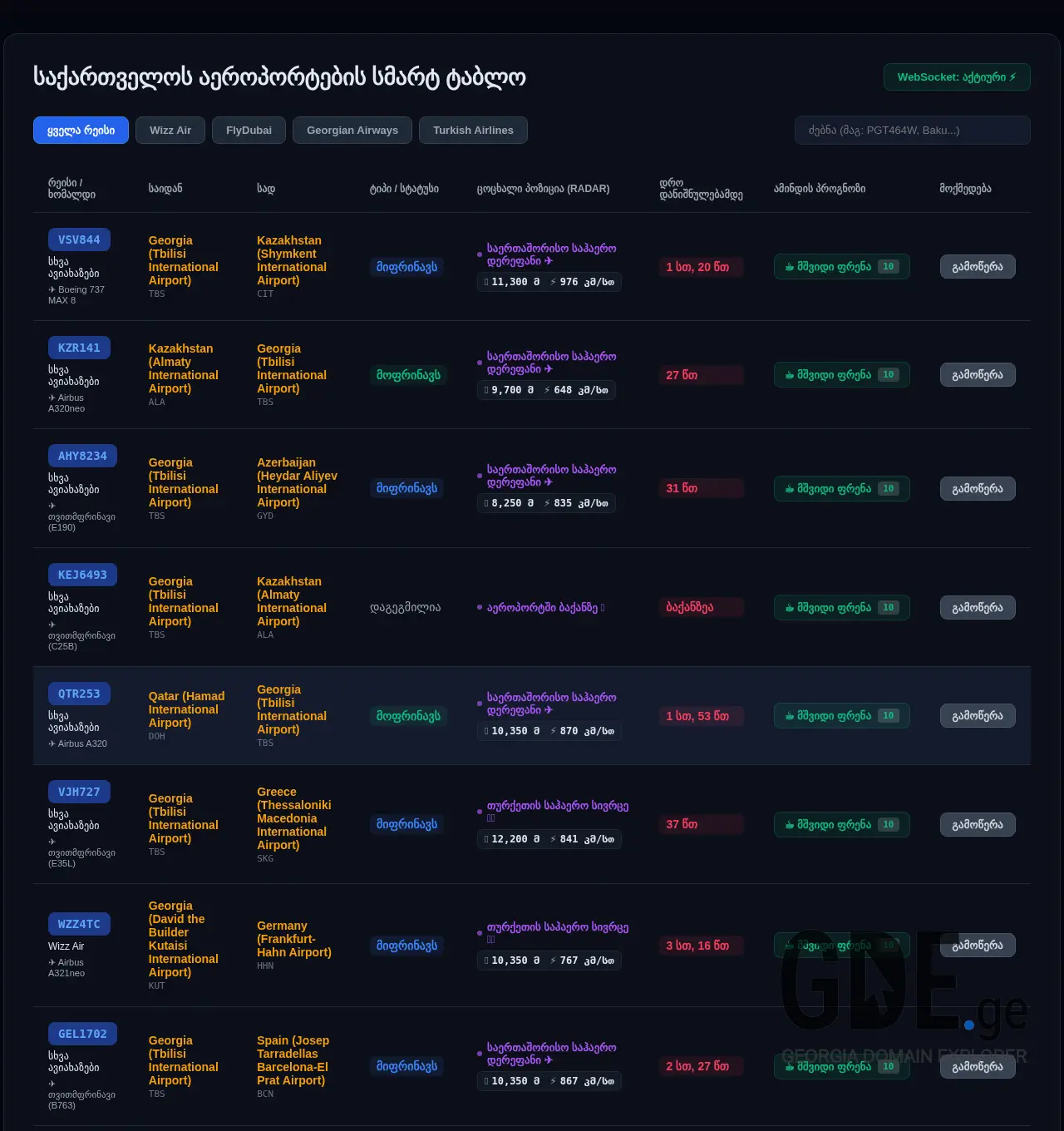 Screenshot of the site flymap.ge at 2026-06-19
