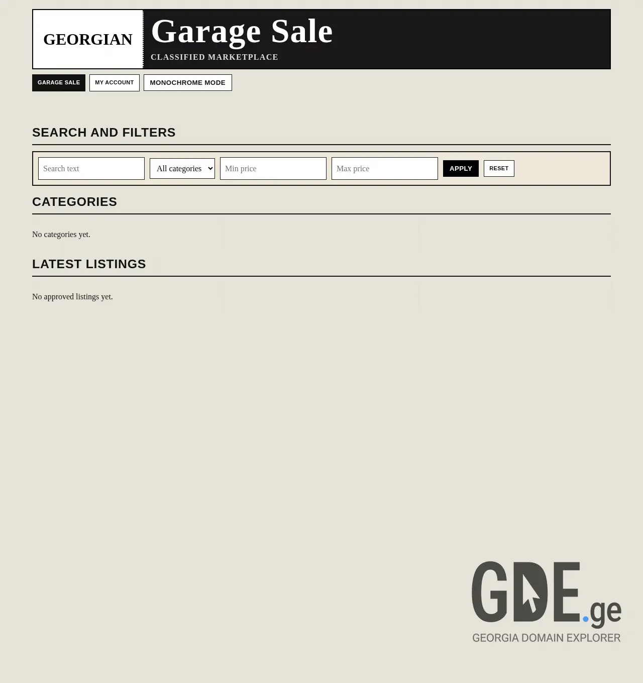 Screenshot of the site garagesale.ge at 2026-04-10