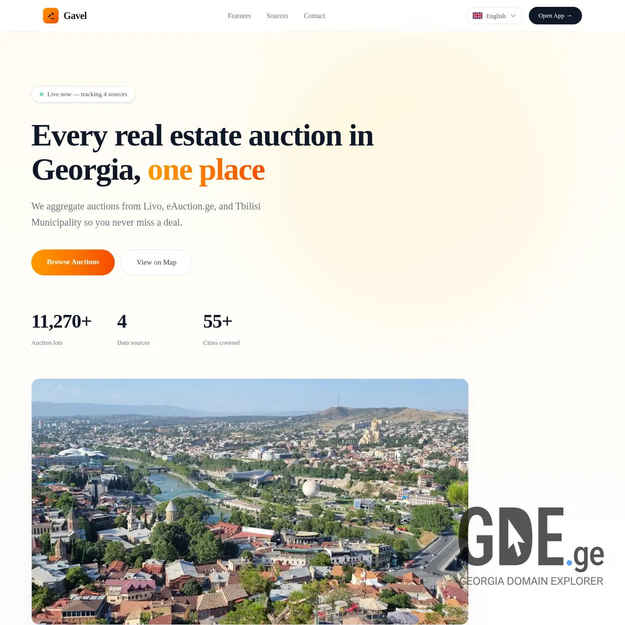Screenshot of the site gavel.ge at 2026-03-22