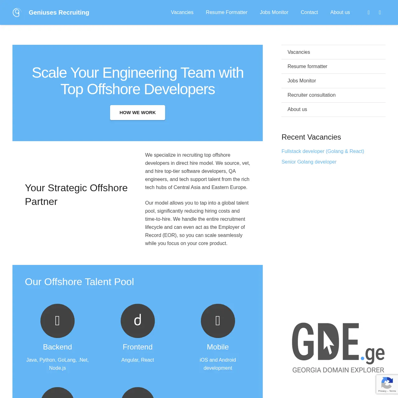 Screenshot of the site geniuses.ge at 2026-03-28