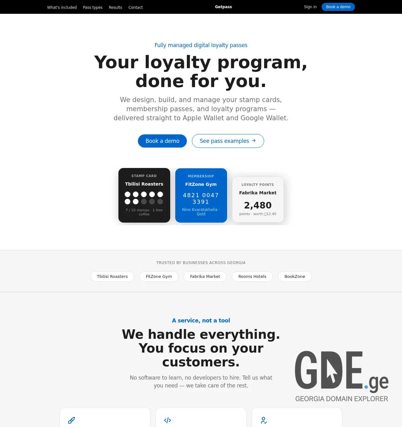 Screenshot of the site getpass.ge at 2026-05-19