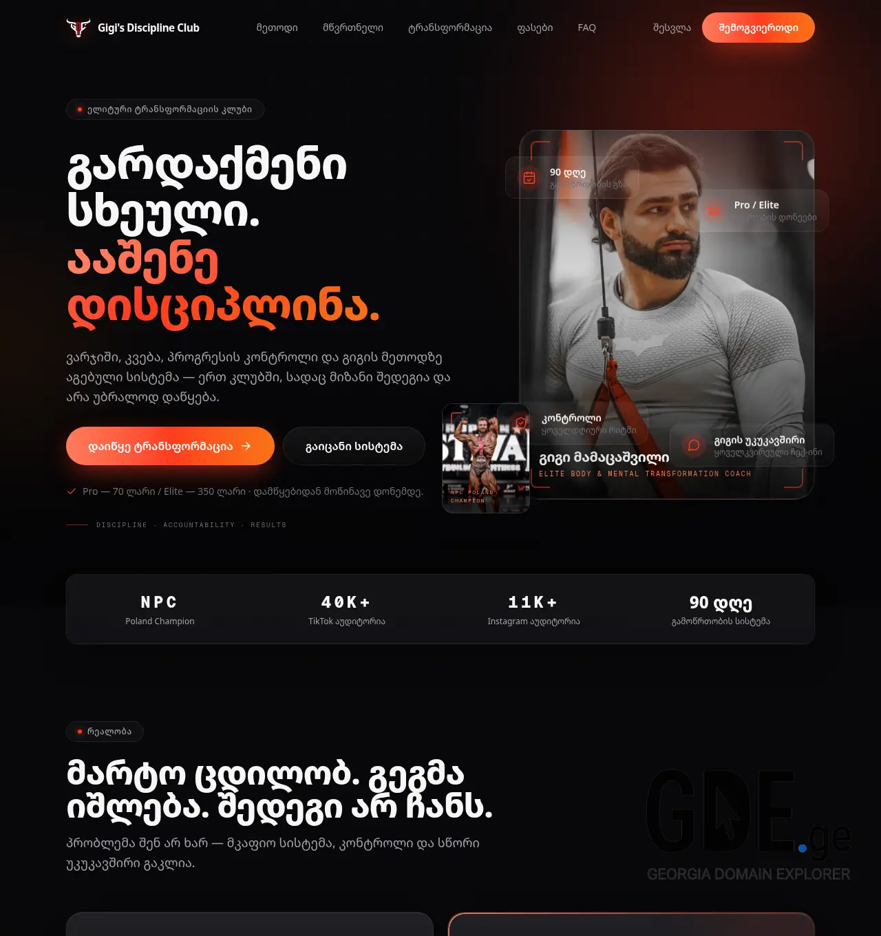 Screenshot of the site gigisdisciplineclub.ge at 2026-07-04