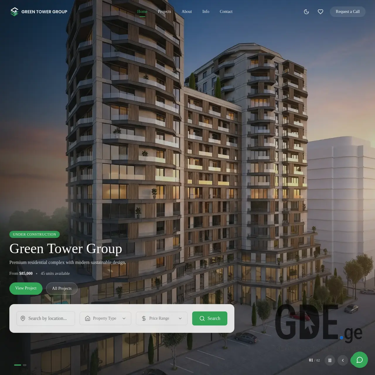 Screenshot of the site greentowergroup.ge at 2026-04-01