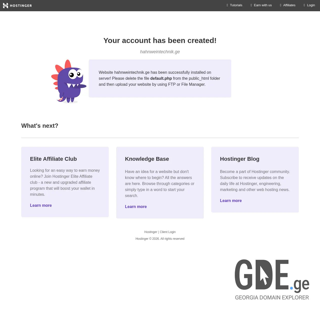 Screenshot of the site hahnweintechnik.ge at 2026-03-25