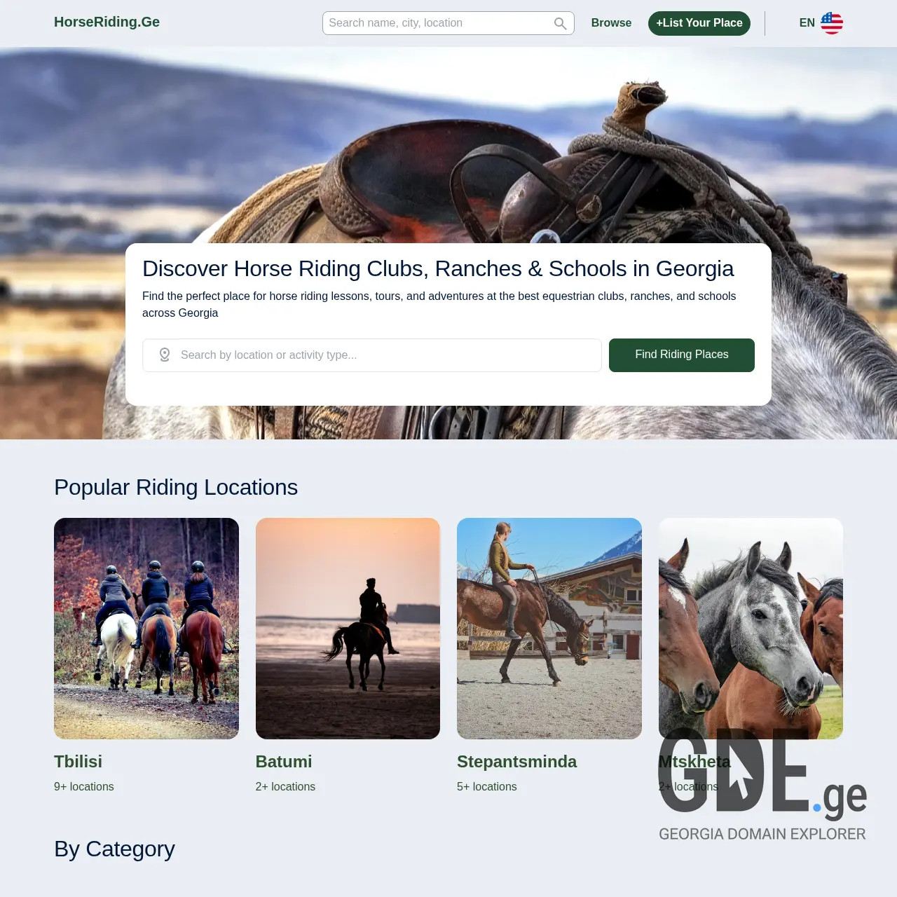 Screenshot of the site horseriding.ge at 2026-03-26