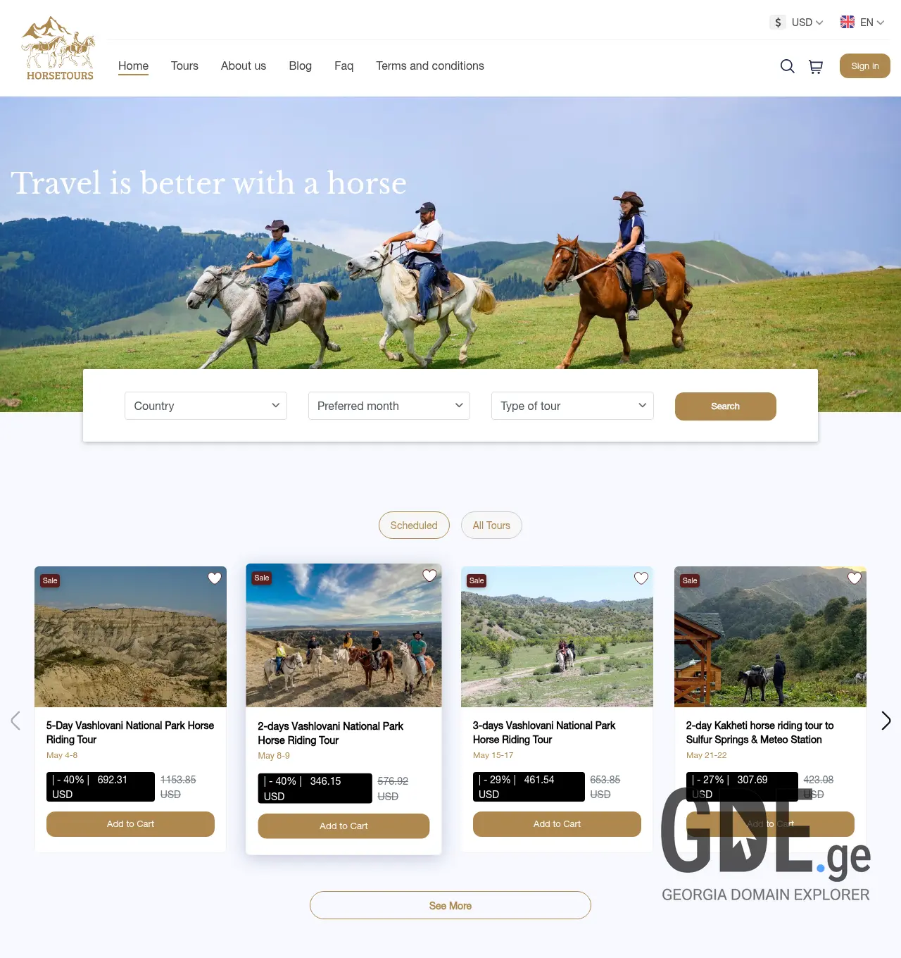 Screenshot of the site horsetours.ge at 2026-04-29