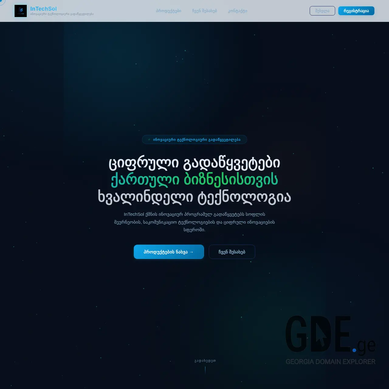 Screenshot of the site intechsol.ge at 2026-03-11